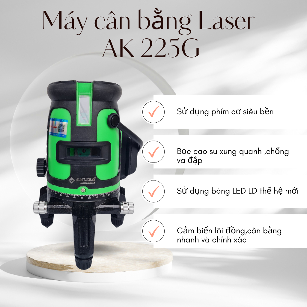 Máy cân bằng laser 225G,Máy bắn cốt sử dụng phím cơ, bọc cao su,Bóng LED siêu sáng,Bảo hành 12 tháng