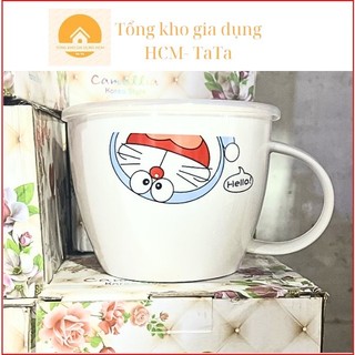 Ca mì, ly mì sứ có quai cầm kèm nắp đậy chân không - hình ngẫu nhiên