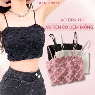 Áo 2 dây GOM UNDER hoa hồng cao cấp mềm mại, áo ren không sợ ngứa có sẵn đệm mút SA-7683