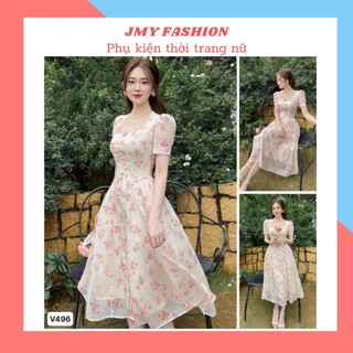 V496 Váy voan hoa nhí dáng dài vintage nữ tính [TH Hà Thanh] đầm kem hoa nhí cam xòe dài nữ tính