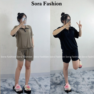 Bộ Đồ Nữ Mùa Hè Bigsize Sora Fashion,Bộ Cộc Tay Nữ Đi Chơi Áo Cổ Khóa Kèm Quần Đùi Chất Liệu Thun Tăm 138
