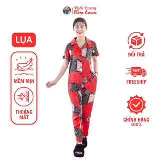 Đồ bộ Pijama nữ tay ngắn chất liệu lụa Pháp cao cấp có nhiều phiên bản màu phối hoạ tiết