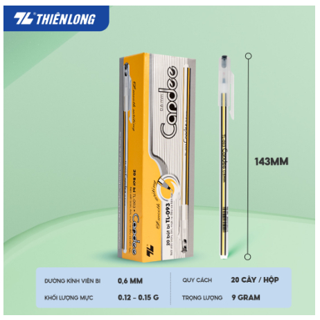 Hộp 20 Cây Bút Bi Thiên Long Chính Hãng, Bút Bi Nến Viết Ngòi 0.6mm