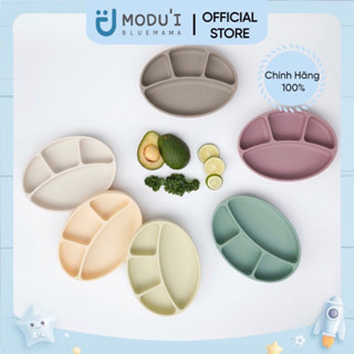 (Có sẵn) Khay ăn dặm chia ngăn Silicone cao cấp Bluemama kiêm đế hít cho bé Hàn Quốc-Chính hãng