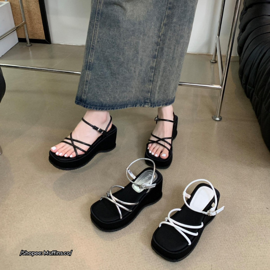 [SẴN HÀNG] 𝐌𝐮𝐟𝐟𝐢𝐧𝐬.𝐜𝐨🐧 Dép sandal đế độn quai đeo chéo mùa hè 2024 TN