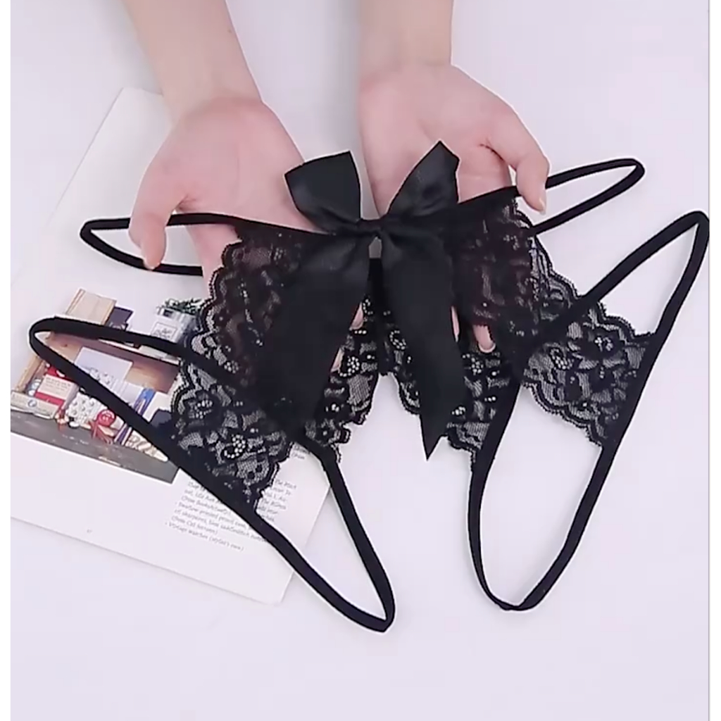 Quần Lót Ren Hở Đáy Đính Nơ Sau Sexy - C43