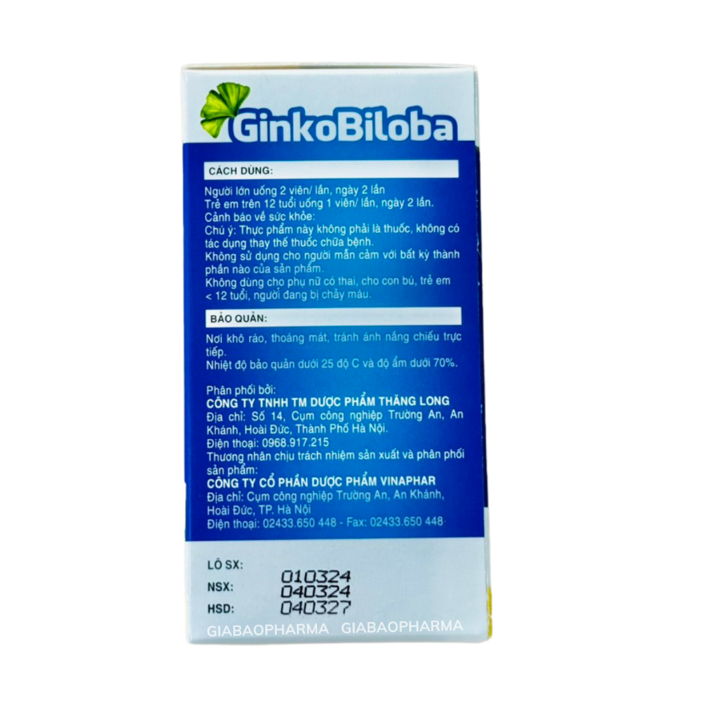 Ginkobiloba hỗ trợ bổ não(hộp 100 viên)