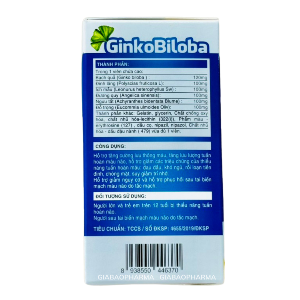Ginkobiloba hỗ trợ bổ não(hộp 100 viên)