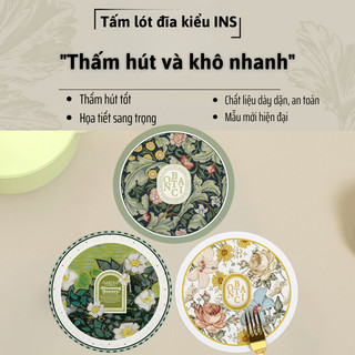 Thảm Lót Ly/Lót Nồi Cao Cấp Grand Haven Với Hoa Văn Trang Nhã Phong Cách Cổ Điển Đế Cao Su Chống Trượt Hút Nước Nhanh