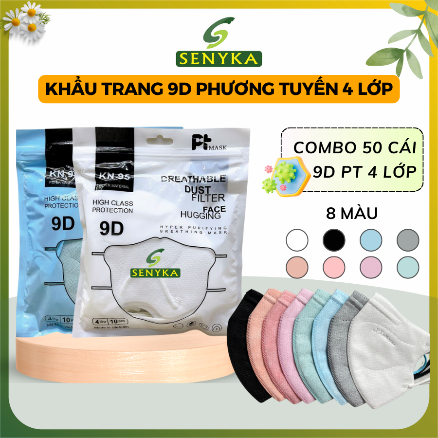 Combo 50 Cái Khẩu Trang 9D Pt Mask Mặt To Chống Tia Uv 4 Lớp Kháng Khuẩn Chống Nắng X5Pt9Do