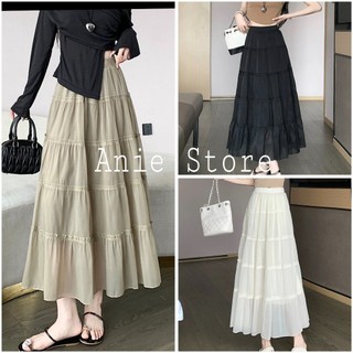 Chân váy nữ voan tơ 4 tầng 2 lớp dáng dài Anie, Váy nữ phối viền cạp chun 4 màu