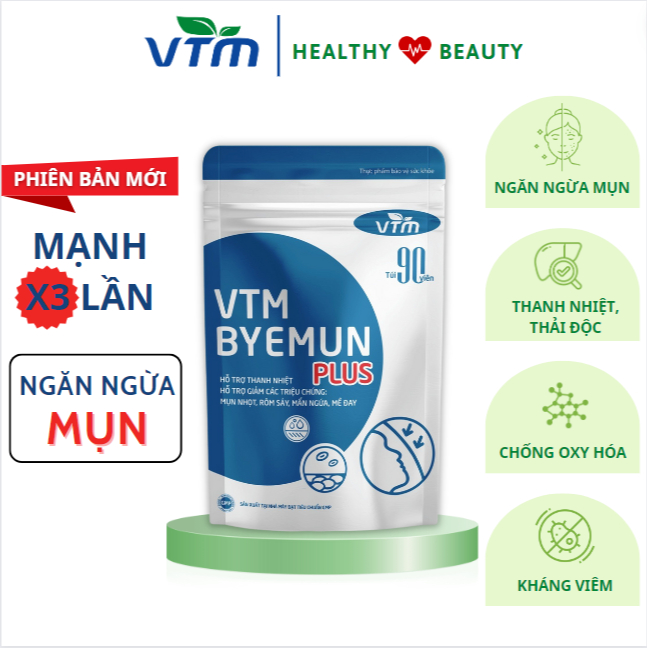 Viên uống VTM Byemun Plus thanh nhiệt, giảm mụn gói 90v