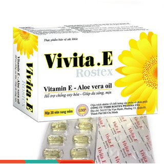 Viên uống Vivita. E bổ sung vitamin e cho da, (100mg) kèm tinh chất nha đam, đẹp da, sáng da mờ thâm hộp 30 viên
