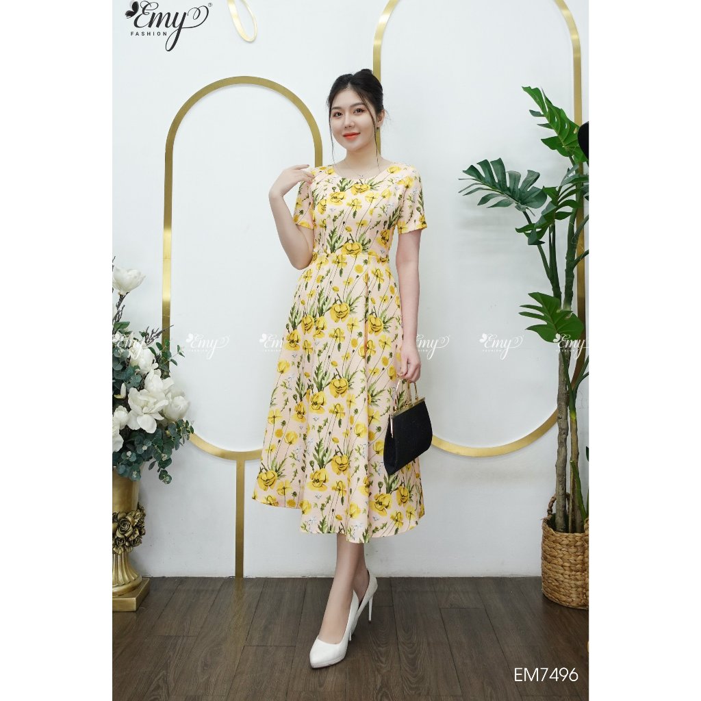 Đầm EMY EM7496 Xoè Hoa Vàng