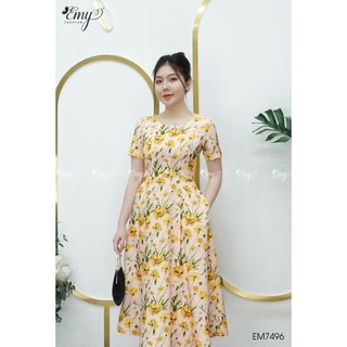 Đầm EMY EM7496 Xoè Hoa Vàng