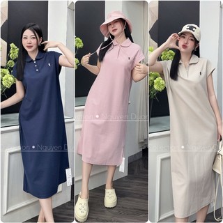 Đầm Polo Cổ Sen Thêu Ngựa From Rộng, Dáng Dài Chất Poly Cá Sấu