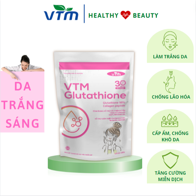 Viên uống VTM glutathione hỗ trợ làm sáng da, giảm triệu chứng khô da, nám da - gói 60v