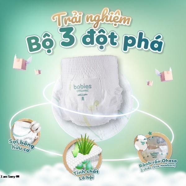 Tã Bỉm Babies Organic cho bé size NB76/S66/M56/XL46/XXL40/XXX38, chống hăm, thấm hút nhanh