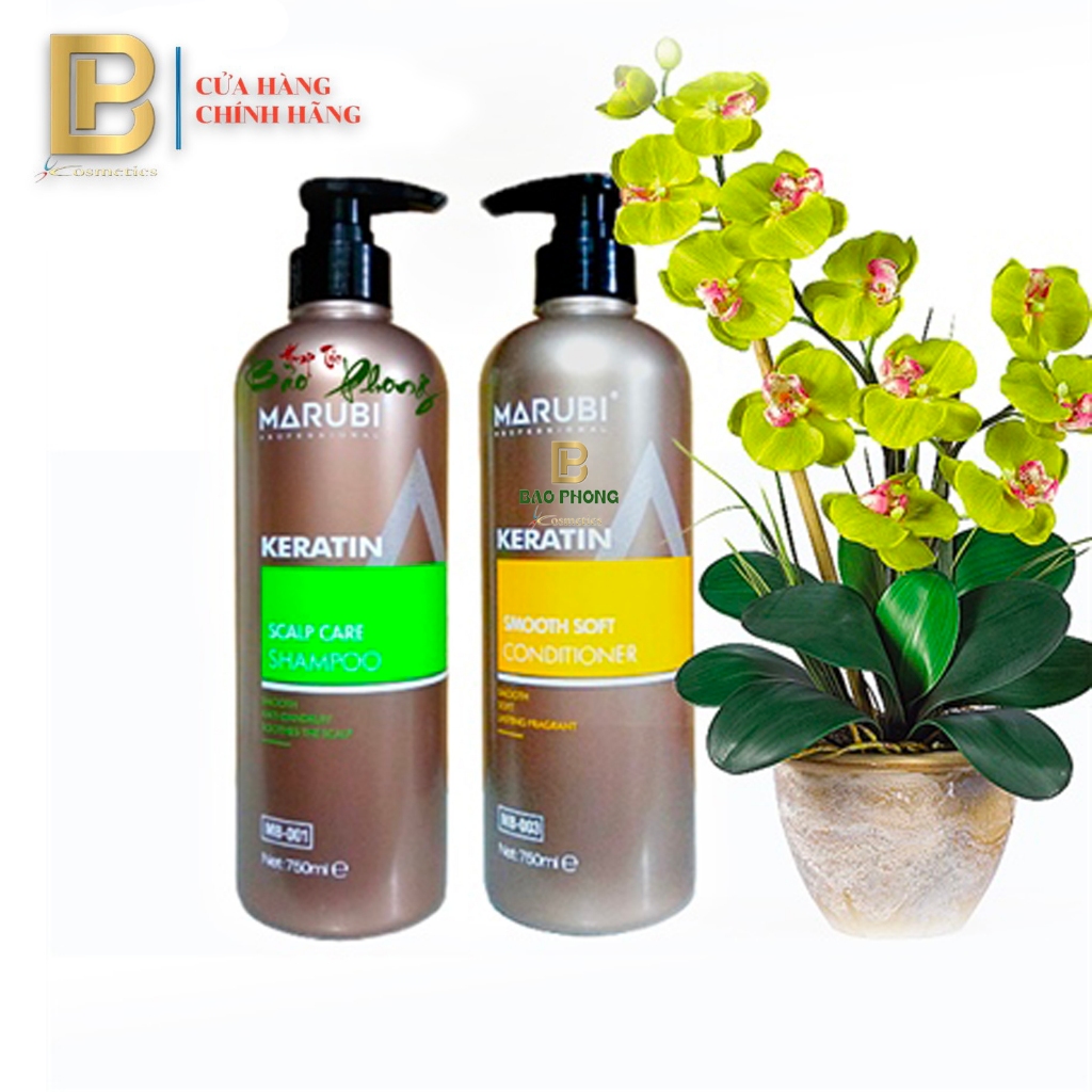 Cặp gội xả Marubi Keratin dưỡng ẩm, siêu mềm mượt, Siêu phục hồi tóc hư tổn, giảm gãy rụng và xơ rối