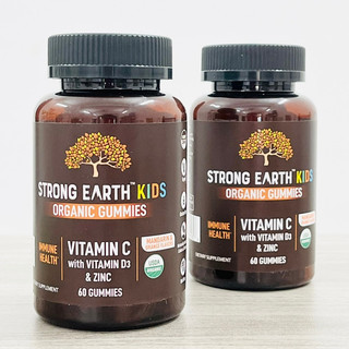 Kẹo dẻo vitamin c với vitamin d3 & kẽm hữu cơ strong earth kids vị quýt & cam 60 viên