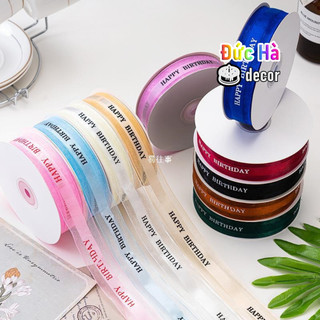 COMBO Lốc 5 Cuộn Ruy Băng Voan, Lụa In Chữ Bản Đẹp 2,5cm Dài 45 Mét