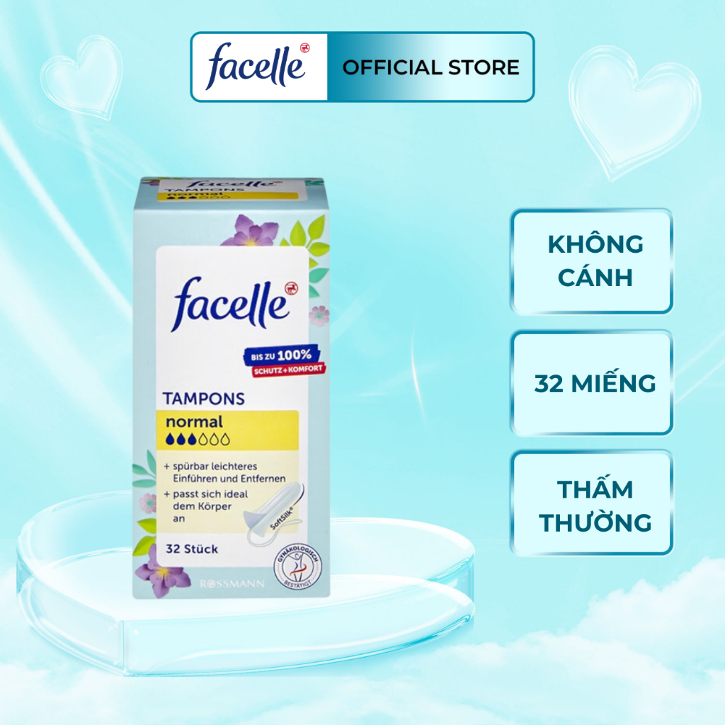 [Tampon Facelle] Băng vệ sinh dạng ống Facelle Tampons Normal, 3 giọt 32 cái