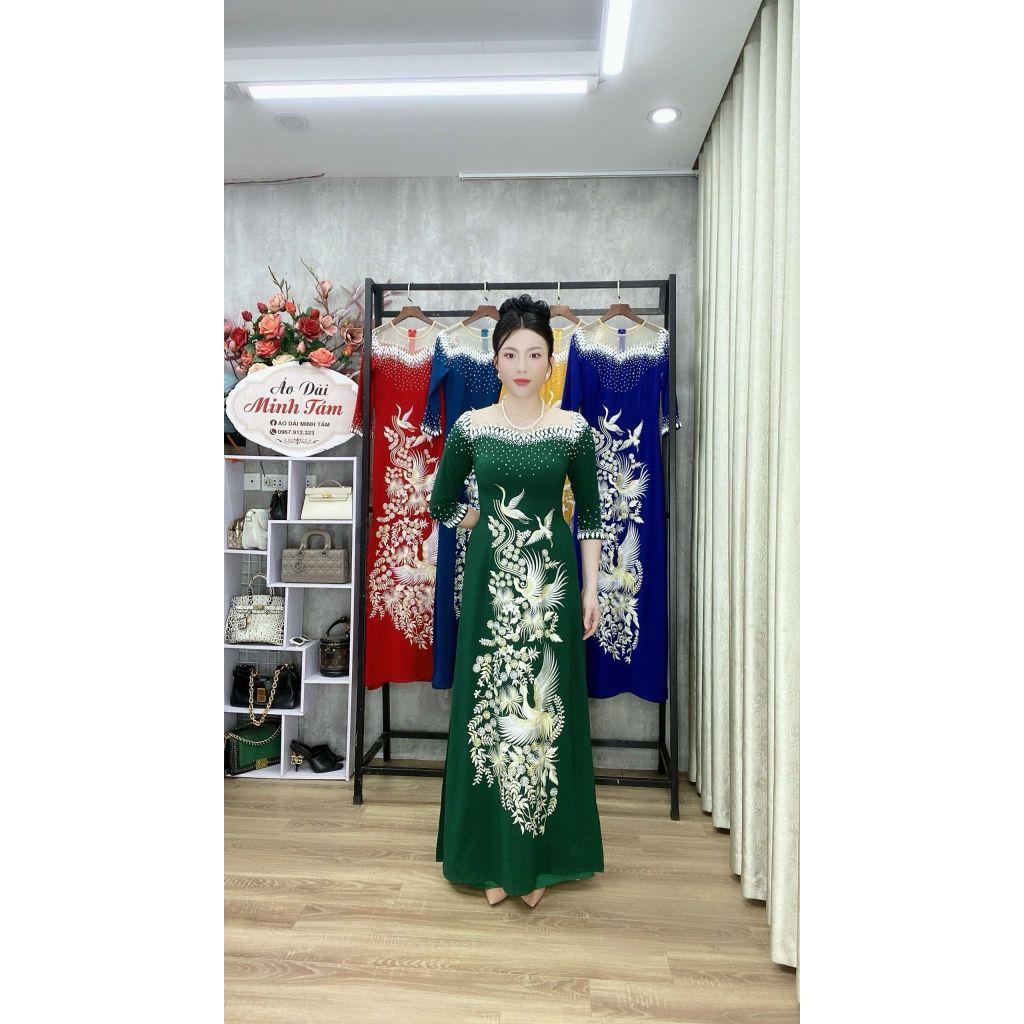 ÁO DÀI ĐÍNH KẾT LỤA MANGO CHO MẸ , BÀ XUI ,ĐI TIỆC