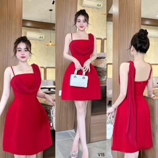 Đầm đi tiệc 2 dây phối voan điệu đà, chất liệu tapta dày dặn dành cho các nàng