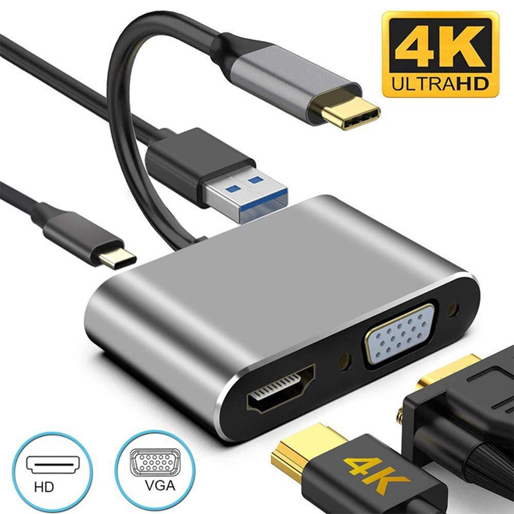 Hub Type-C sang HDMI, VGA, USB, PD độ phân giải 4K cho laptop macbook