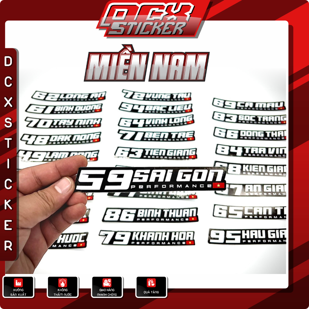 Tem 63 Tỉnh Thành Performance Tem Dán Xe Chất Liệu Decal Cao Cấp Chống Nước, Bền Màu, Cắt Khuôn Sẵn Dễ Dán