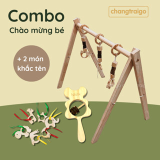 Kệ chữ A Cho Bé Kèm Móc Treo và Lục Lạc, bộ combo chào mừng bé sơ sinh, đồ chơi Chàng Trai Gỗ