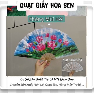 Quạt giấy hoa sen quạt xếp truyền thống giá sỉ