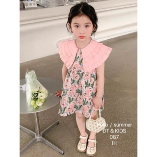 Váy thô hoa sát nách cổ bèo xinh xắn cho bé gái 8-18kg