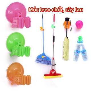 Combo 2 Móc treo cây lau nhà, Móc treo chổi treo ô dù, Móc đa năng đồ gia đình lắp đặt dính tường siêu chắc