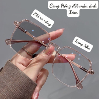 A6- Kính đổi màu khi ra nắng gọng Hồng Kính Mát Gọng Vuông Chống Bức Xạ  Cho Nam Nữ