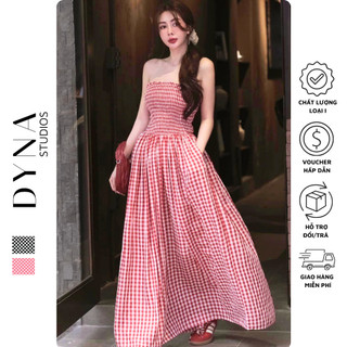 Váy quây hoạ tiết caro bo chun 𝐀𝐒𝐇𝐘𝐋𝐄𝐘 dáng xoè dài hai màu caro đỏ đen