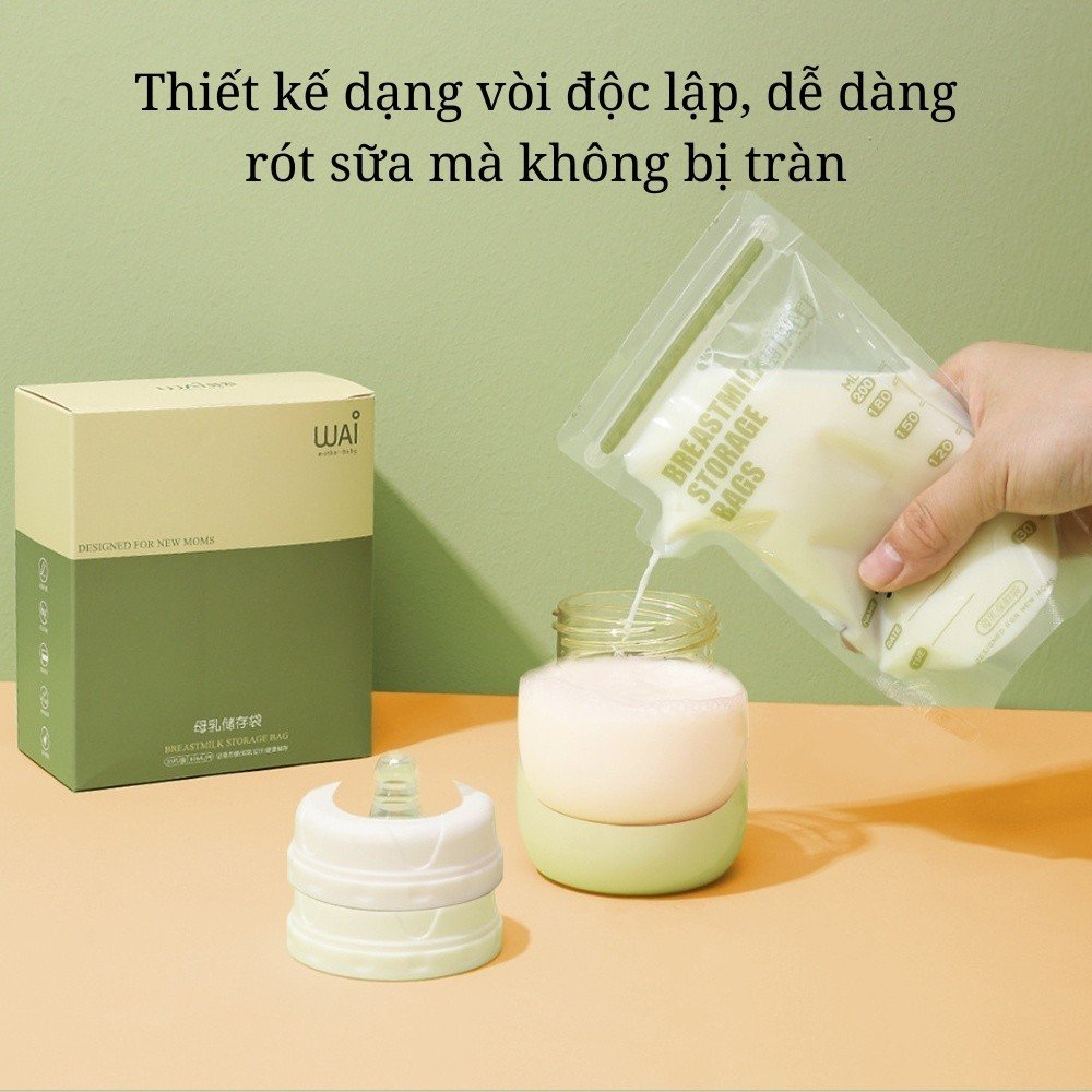 ( Hộp 30 túi _ 100ml , 150 ml , 200ml ) Túi trữ sữa WAI  dễ thương cho mẹ chữ sữa cho bé yêu A Lá Kids