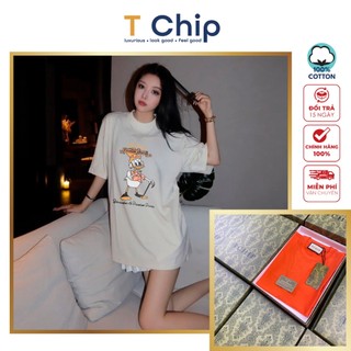 (Full Box) Áo thun tay lỡ form rộng TChip Mã H443 - Áo thun nam nữ cổ tròn unisex nhiều màu lựa chọn Oversize in hình