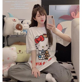 Sét Bộ mặc nhà Hello Kitty, Quần dài áo ngắn tay in hình dể thương, Đồ bộ mặc nhà, mặc ngủ