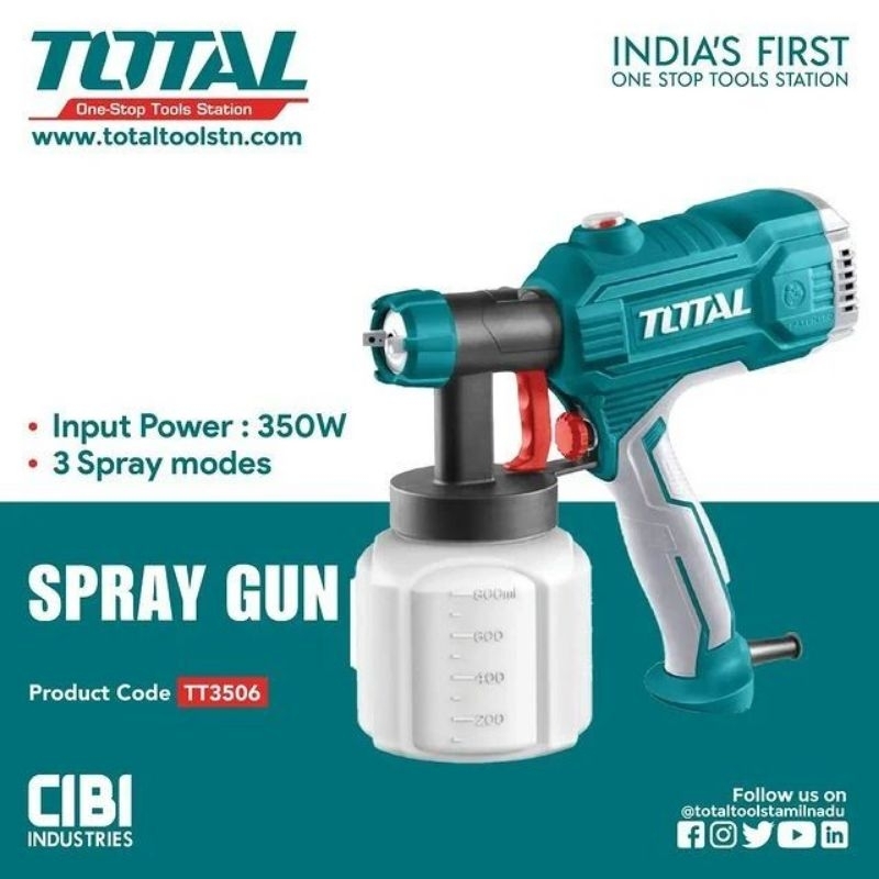 Máy Phun Sơn Total TT3506 450W 800ml, Béc 2.5mm, Chính Hãng BH 6T