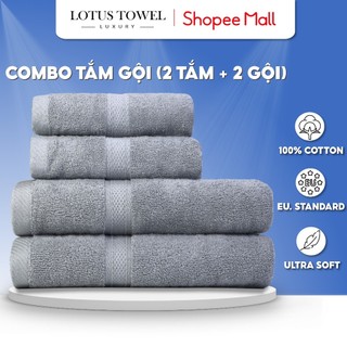 Combo 4 khăn Tắm Gội ( 2 Khăn Tắm - 2 Khăn Gội ) LOTUS TOWEL 100% Cotton Cao Cấp Mềm Mịn Thấm Hút Không Ra Màu