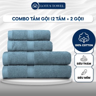 Combo Tắm Gội ( 2 Khăn Tắm - 2 Khăn Gội ) LOTUS TOWEL 100% Cotton Cao Cấp Mềm Mịn Thấm Hút