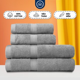 Combo 4 Khăn Tắm Gội ( 2 Khăn Tắm - 2 Khăn Gội ) 100% Cotton Cao Cấp Mềm Mịn Thấm Hút Không Ra Màu