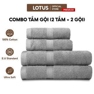 Combo tắm gội lotus 100% cotton cao cấp mềm mịn thấm hút không ra màu