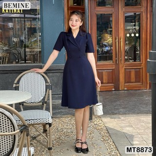 Đầm thiết kế cổ vest đính nút tay phồng tùng chữ A BEMINE MT8873