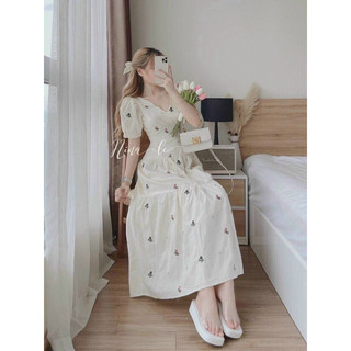 Đầm kiểu cổ tim tay búp mẫu mới hottren đỉnh chóp cực xinh siêu hót