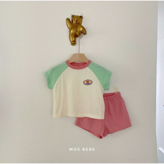 Bộ cộc cotton sắc màu thêu tag gấu ngực cho bé hãng Nozi