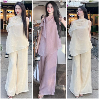 Set áo lệch vai bèo + quần suông