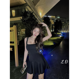 Đầm ôm xoè dáng ngắn cổ U màu trơn basic, co dãn a8