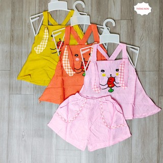 Đồ bộ bé gái 8kg - 24kg vải đũi cao cấp mát mẻ, kiểu hai dây thời trang xinh xắn. Bộ quần áo trẻ em cho bé gái